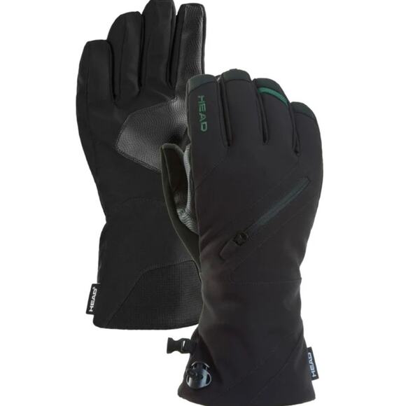 Head Unisex Black Ski Gloves w/ DuPont Sorona Insulation and Zipper Pocket NWT - Picture 2 of 8